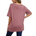 thumbnail image 3 of Camiseta Holgada de Algodón de Color Liso con Cuello Redondo y Aberturas Laterales, Talla XXXL, Color Rosa, 3 of 6