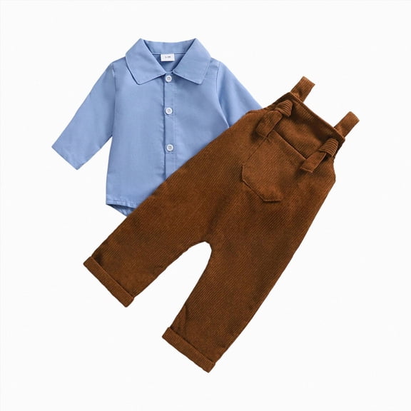 UAYOTSE Baby Boys Collared Shirt Overall Set Long Sleeve Button Shirt Overalls Casual Daily Outfit Size 3-6 Months