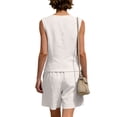 thumbnail image 4 of JULMCOMO Cotton Linen Sets for Women 2 Piece Button Down Deep V Neck Summer Tank Tops Wide Leg Trendy Shorts Matching Sets with Pockets White S, 4 of 5
