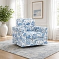 thumbnail image 3 of Floral Accent Chair, 360-Degree Swivel Single Sofa Chair with Point-Tufted Backrest & Square Arms, Mid-Century Modern for Living Room Bedroom Office, Blue, 3 of 14