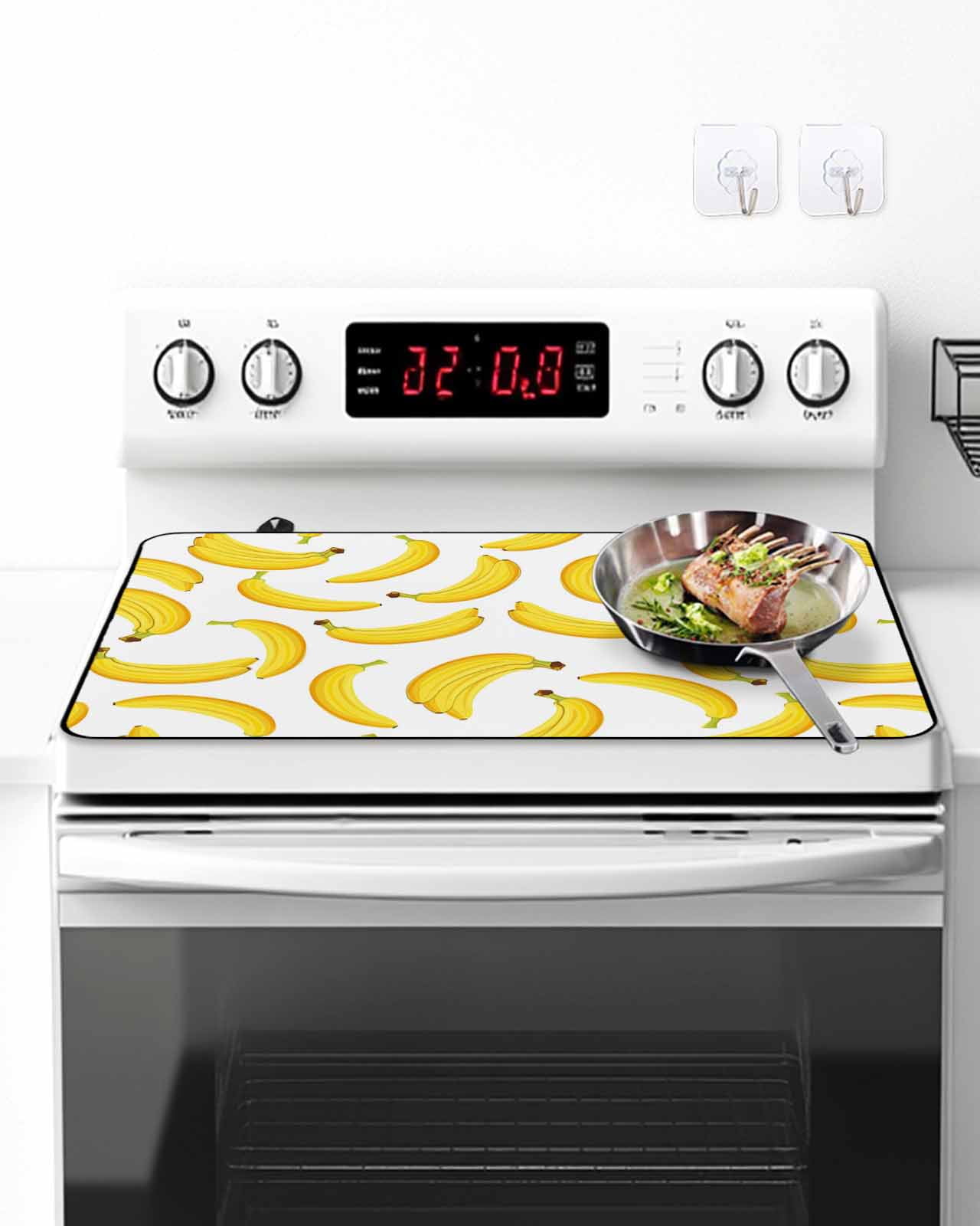 Stove Top Covers for Electric Stove, Yellow Banana Glass Stovetop Cover Protector, Summer Tropical Fruits Watercolor Induction Cooktop Protector Oven Mat for Kitchen Countertop 24"x21"