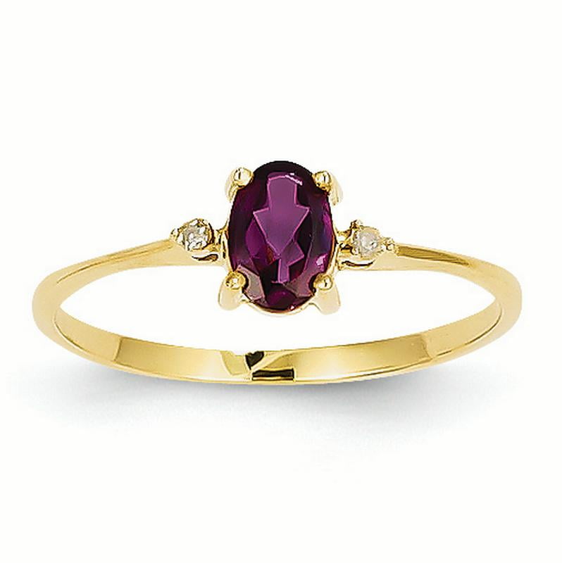 Ring Birthstone 14K Gold 2 MM Diamond and Rhodolite June