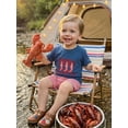 thumbnail image 4 of BemeyourBBs Toddler Baby Boy Summer Clothes Infant Baby Boys Lobster Outfits Crayfish Boil Crew Letters Embroidery T Shirt with Pockets Plaid Shorts 2Pcs Set, 4 of 9