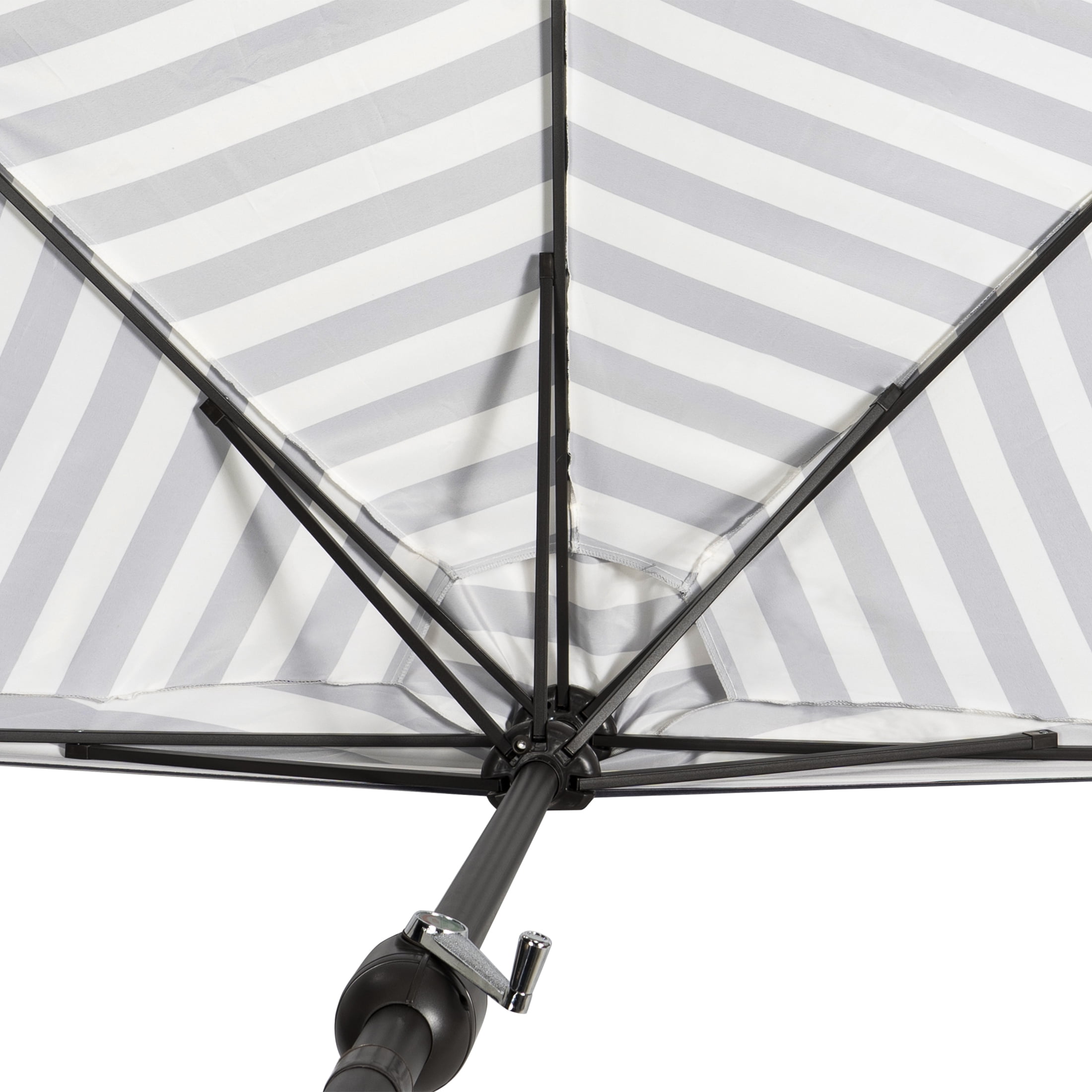 BAYSHORE 9 Ft Half Umbrella with Resin Concrete Base Included for Oudoor Patio, Black/White Stripe