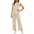 thumbnail image 3 of Pounoo Womens Stripe Two Piece Sets Loose Fit Sleeveless Crew Neck Top Wide Leg Pants Casual Minimalist Outfits Gift, 3 of 7