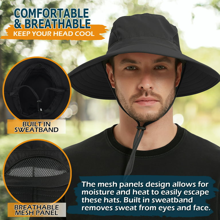 EINSKEY Sun Hat for Men Women,Boonie Hat Fishing Hiking Safari  Beach,Waterproof Wide Brim Bucket Hat Black