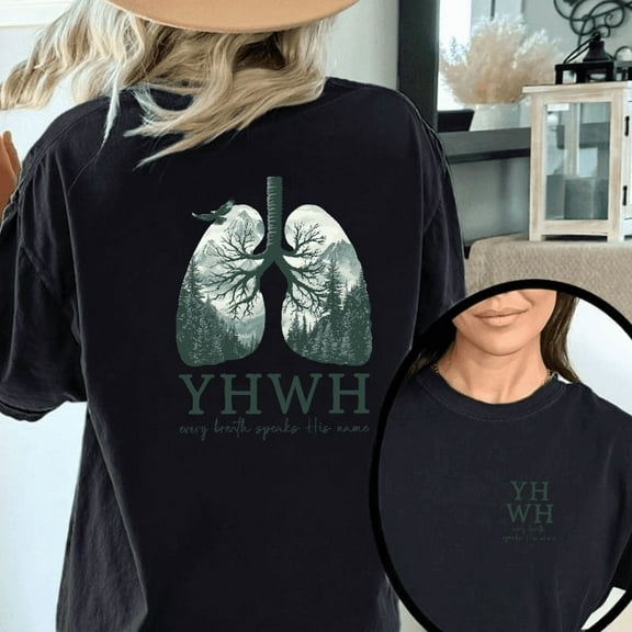 YHWH Christian Womens Graphic Tee Shirt Every Breath Speaks His Name Inspirational Tops Short Sleeve Round Neck Black S-5XL