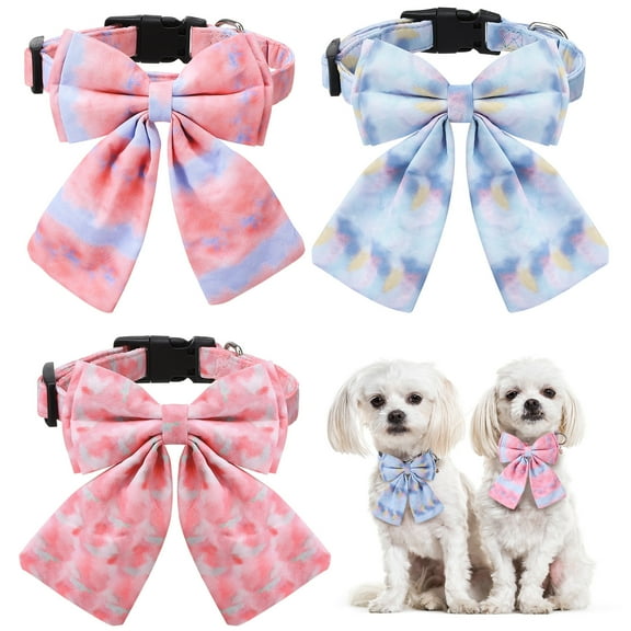 shuaien 3 Pcs Dog Collar with Bow Tie, Bowtie Collar for Puppy Girl Dog, Adjustable Breakaway Girly Collars, Comfortable Cotton Dog Collar with Metal Buckle,S,Neck 10.2-13.8in