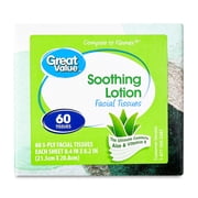 Great Value Soothing Lotion Facial Tissues, 1 Cube, 60 Tissues per Cube, 3-Ply, Compare to Kleenex®