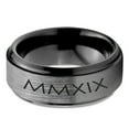 thumbnail image 2 of Tungsten Gradutaing Class Of 2019 Roman Numerals Engraved Band Ring 8mm Men Women Comfort Fit Black Step Bevel Edge Brushed Gray Polished, 2 of 4