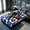 thumbnail image 4 of meiyoeat Sport Football Twin Sheets for Boys, Blue Flame Ball Bedding, 3pcs, 1 Flat Sheet, 1 Fitted Sheet and 1 Pillowcase, 4 of 6