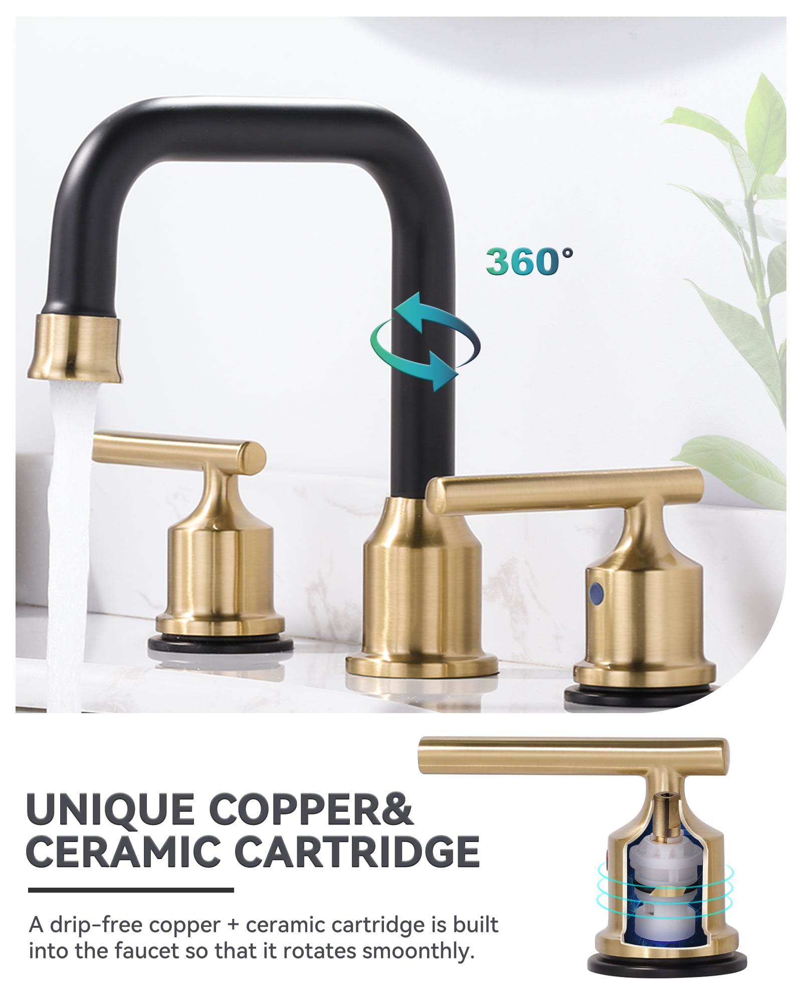 WOWOW Widespread Bathroom Sink Faucet 3 Hole with Pop-up Drain and Supply Lines(2 Pack)