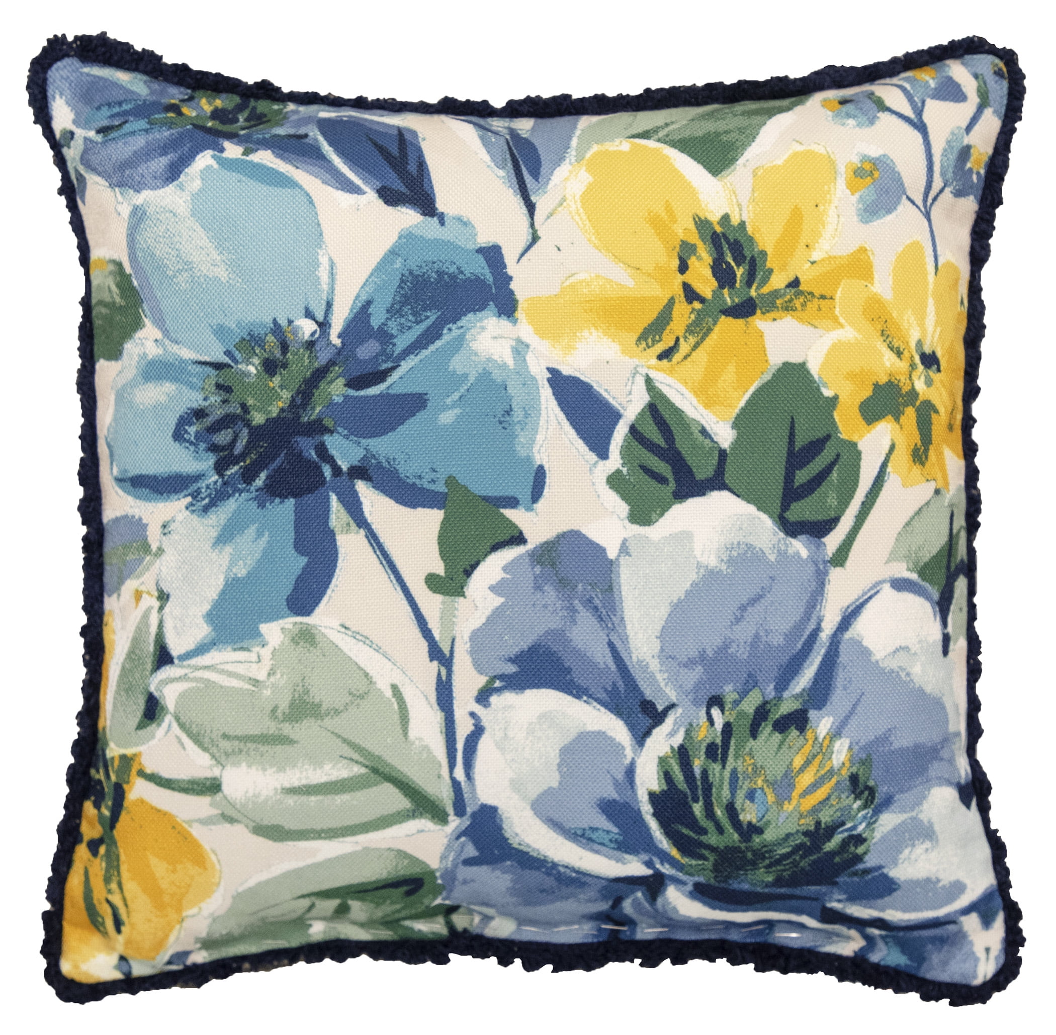 Throw Pillow Floral Pattern Pattern Floral Blue and Yellow and Rey Throw Pillow 18x18 Multicolor