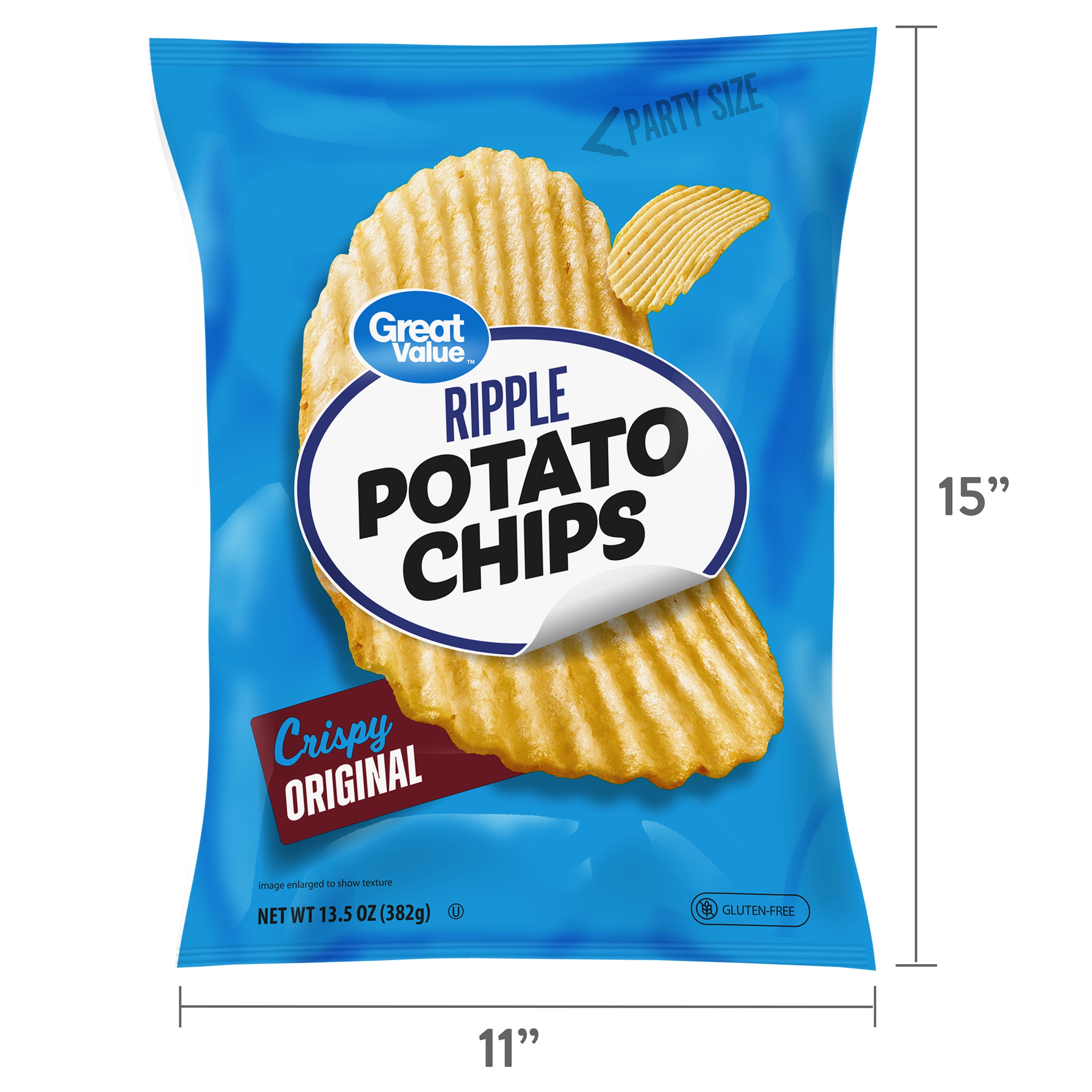 Great Value Original Rippled Potato Chips Party Size, 13.5 oz