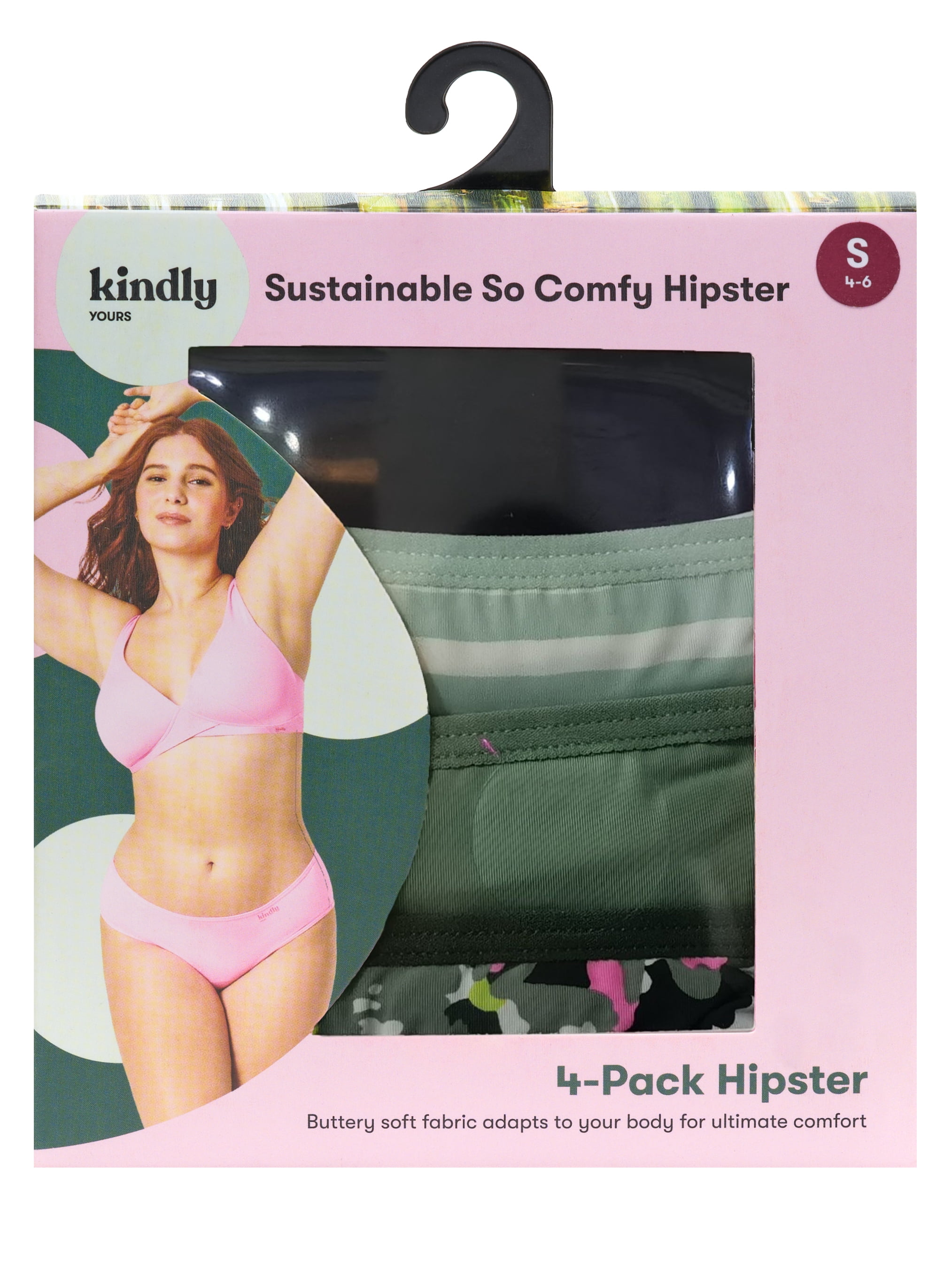 Kindly Yours Women’s So Comfy Micro Hipster Underwear, 4-Pack, Sizes XS-XXXL