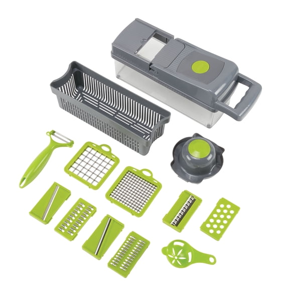 14-Piece Verdura Multi-Function Kitchen Chopper / Slicer Cortador de verduras Procesador de alimentos Cortador de datos ondulado Dados Separador de rejillas Innova Imports 37857