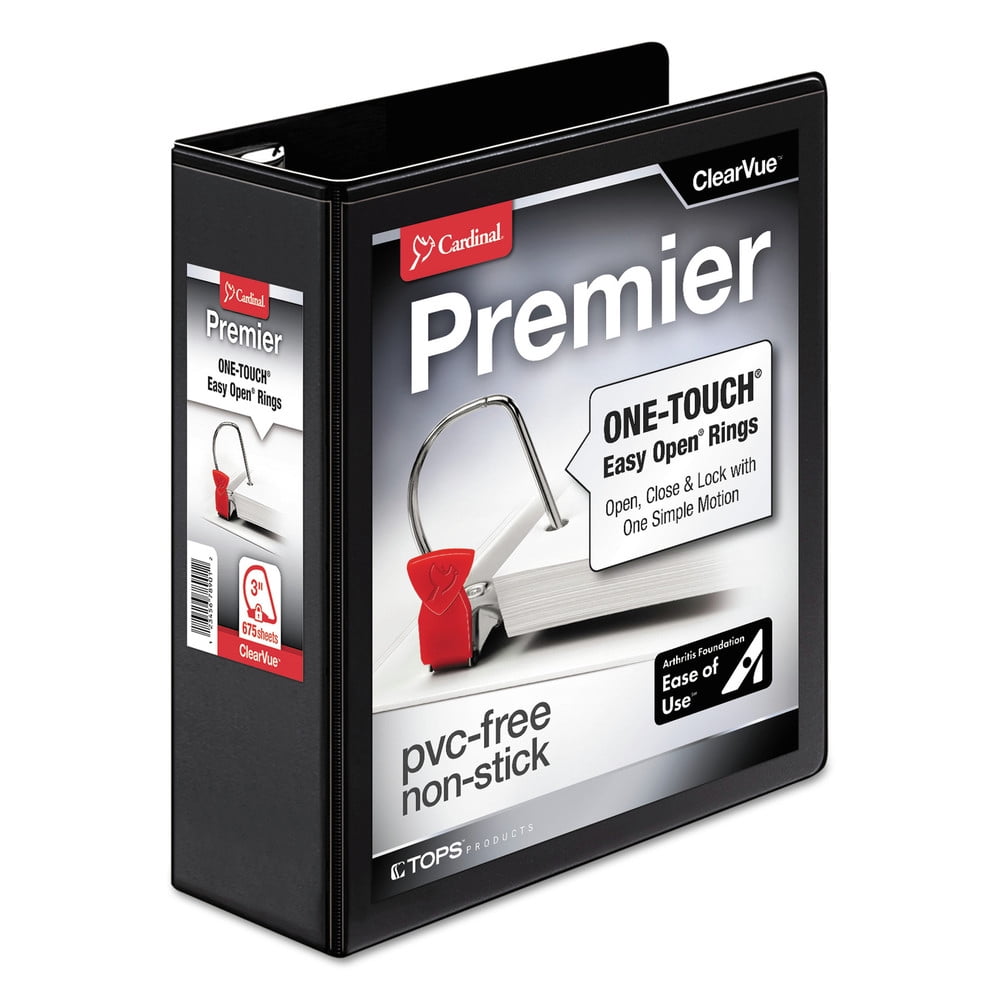Cardinal Easy-Open ClearVue Locking Slant-D Binder, 3' Cap, 11 x 8 1/2, Black