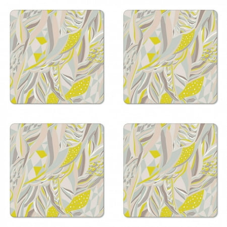 

Abstract Coaster Set of 4 Ornamental Streaks Motifs in Pastel Hues Square Hardboard Gloss Coasters Standard Size Multicolor by Ambesonne