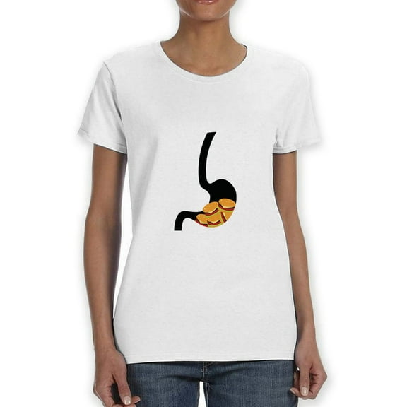 Funny Burger Stomach Food Graphic Women White T-Shirt, Female x-Large