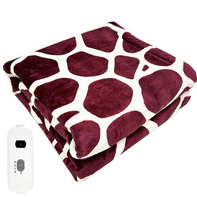 DEBGFS Clearance Electric Blanket Queen Soft Flannel Electric Heated Winter Blanket with a maroon and white geometric design. Crafted from soft, thick flannel, it features a control unit with adjustable high and low heat settings. Ideal for providing warmth and comfort during winter months.
