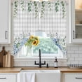 thumbnail image 3 of Swag Valance Curtains for Windows, Blue Flower Light Filtering Kitchen Curtains with Rod Pocket, Grey Plaid Hydrangeas Eucalyptus Leaves Window Treatment Valances for Living Room, 36x63 - 2 PCS, 3 of 9
