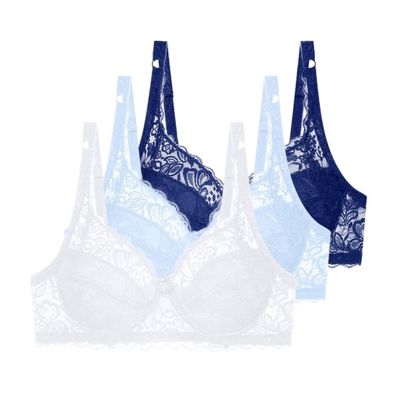 Riecok Lace Bras for Women 3 Pack Underwire Bras Plus Size Push Up Bras Breathable Comfortable Bras
