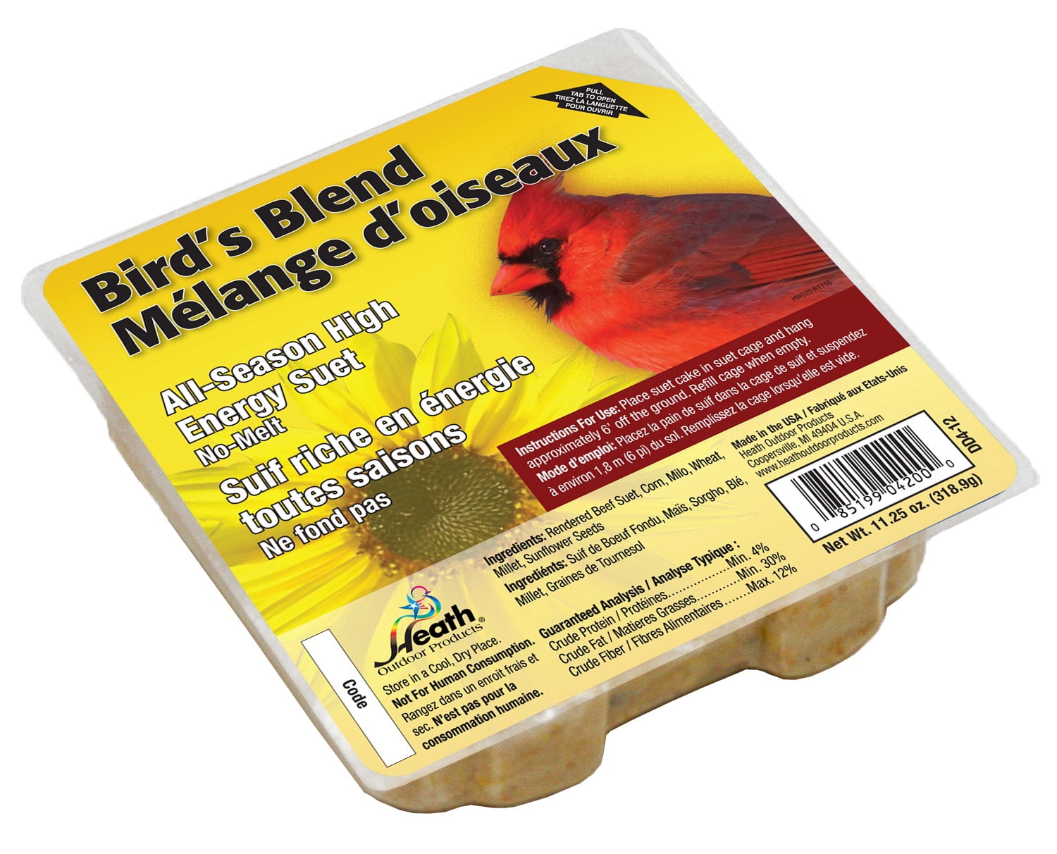 Heath Outdoor Products Wild Bird Suet Cake Bird Food Songbird's Blend, (12 Pack)
