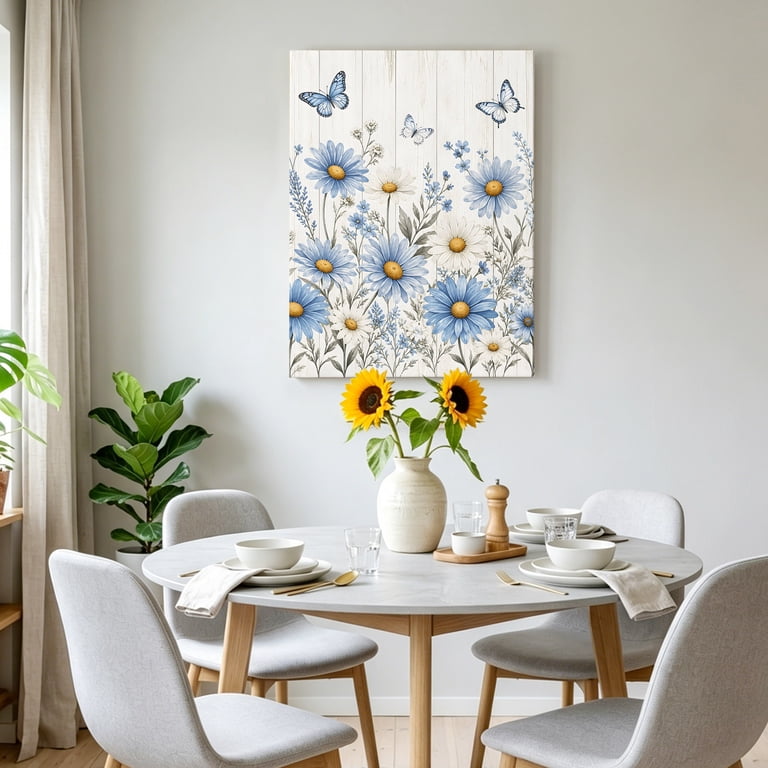 Blue Daisies Canvas Wall Art for Living Room, Summer Flower