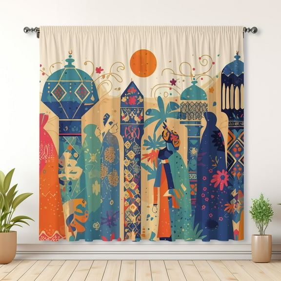Boho Style Curtains, Castle Print Curtains, Bedroom Blackout Curtains, Suitable For Living Room Bedroom Decoration(Rod pocket)