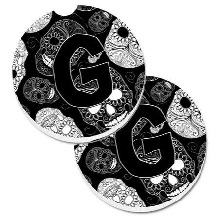 

Carolines Treasures CJ2008-GCARC Letter G Day of the Dead Skulls Black Set of 2 Cup Holder Car Coasters Large