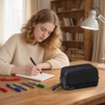 thumbnail image 3 of Double Layer Extra Large Pencil Pouch Two Way Zipper Portable Pen Organizer Multifunctional Stationery Storage Black, 3 of 3
