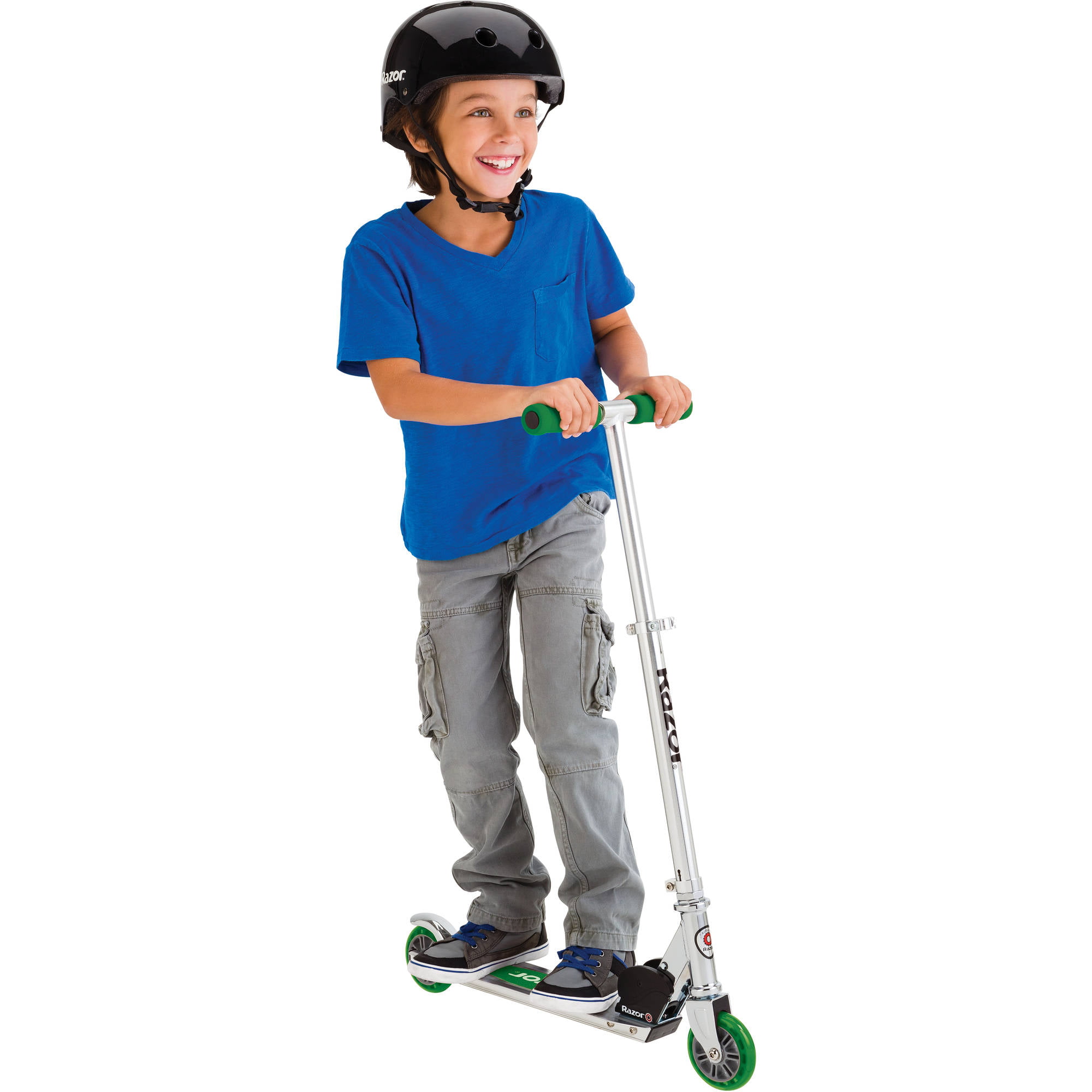 kid riding razor scooter