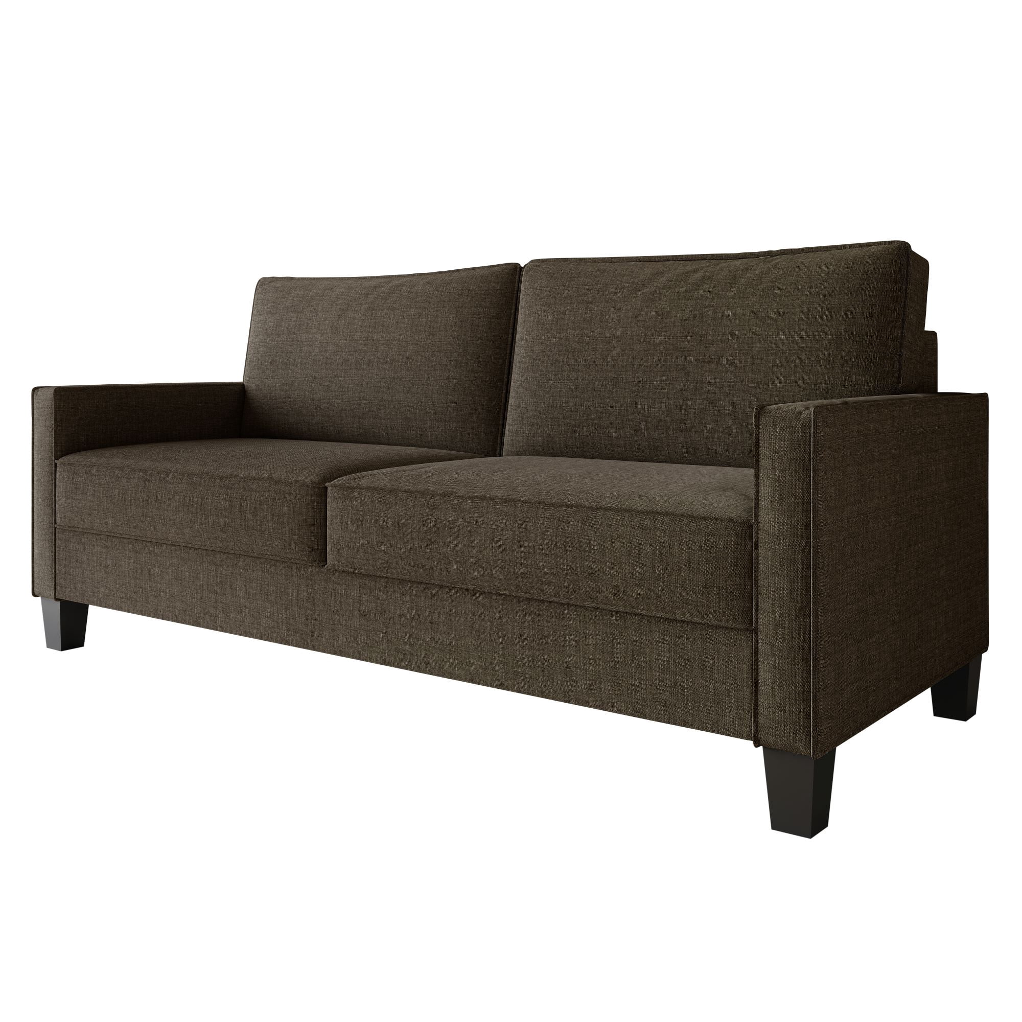 Home Design Marcia Square Arm Sofa with Padded Back and Seat, Modern Upholstery, Black Legs, Comfortable Living Room Seating, Brown
