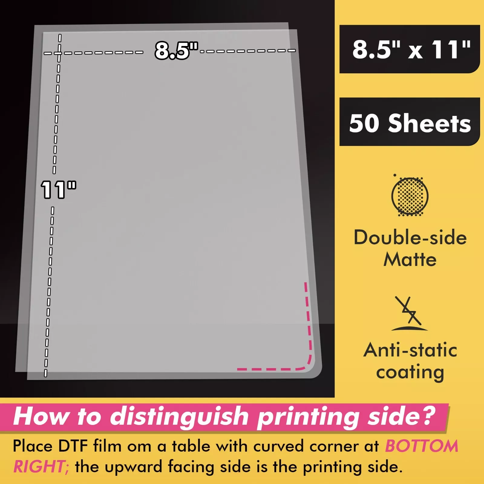 KOALA DTF Film Powder Kit - 8.5x11 DTF Transfer Film 50 Sheets + 2.2lb White DTF Transfer Powder for Sublimation Heat Transfer on Dark / Color T-shirts