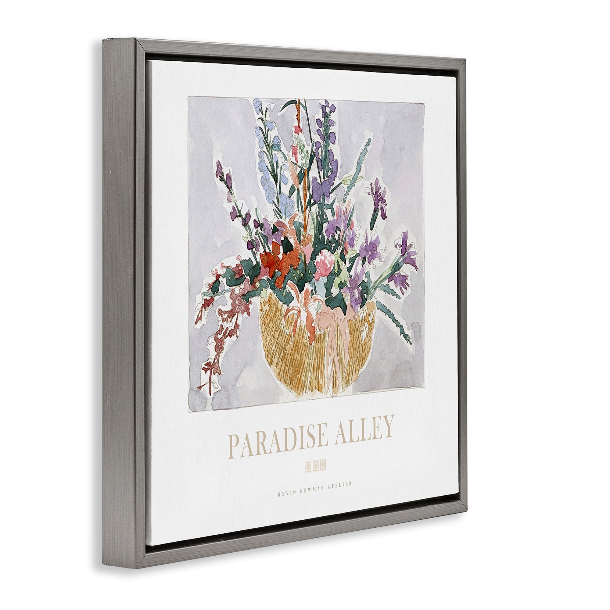 Stupell Industries Paradise Alley Basket of Flowers Gray Framed Floater Canvas Wall Art, design by Jadei Graphics