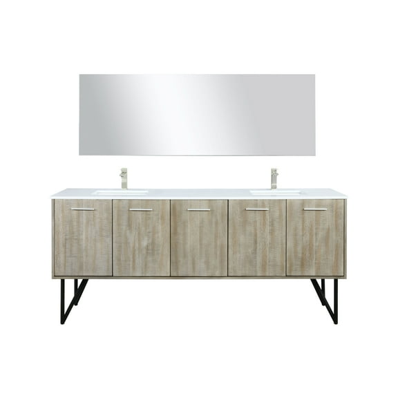 Lancy 80 in W Rustic Acacia Double Vanity, Cultured Marble Top, Faucet Set & 70 in Mirror