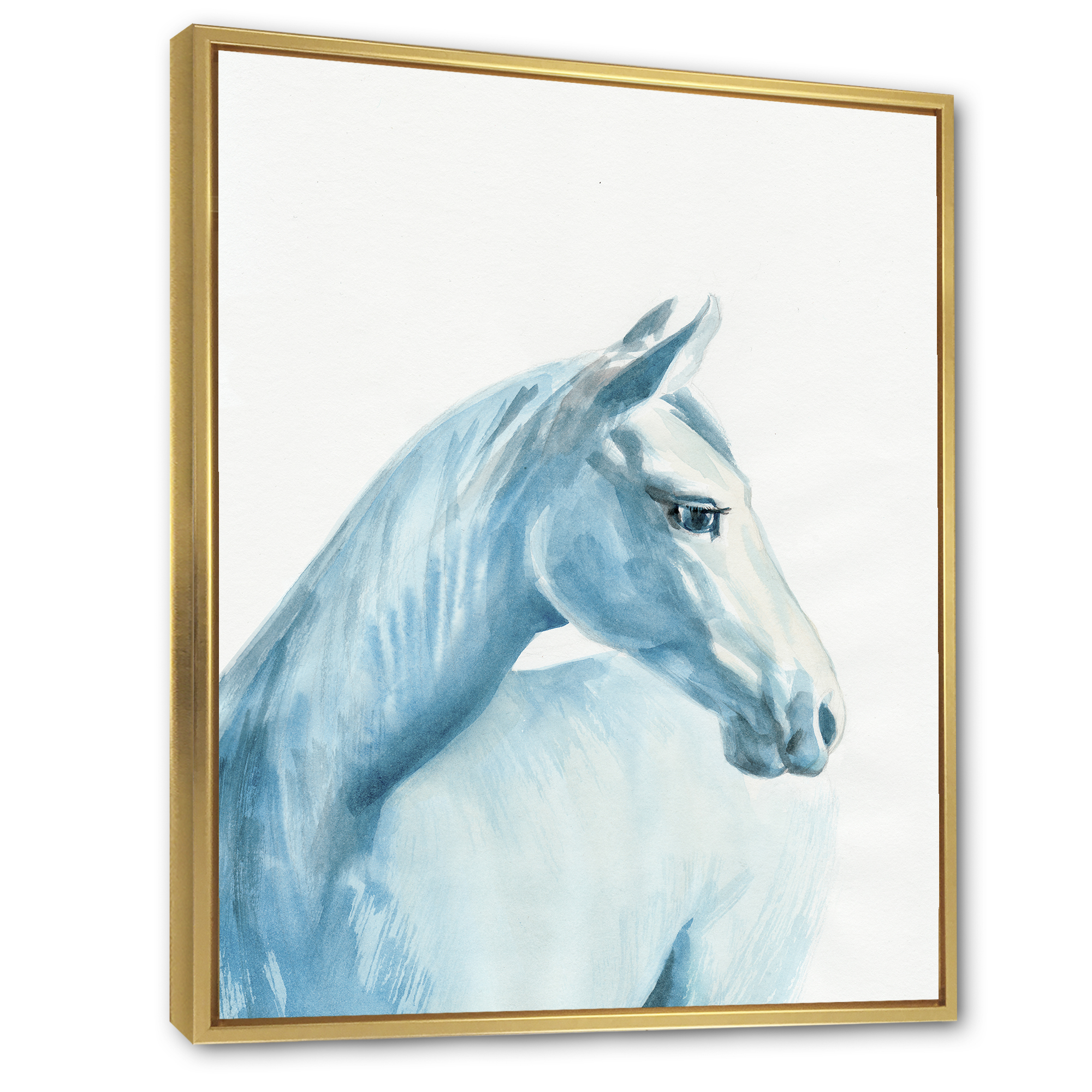Close Up Portrait Of A Light Blue Horse 16 in x 32 in Framed Painting Canvas Art Print, by Designart