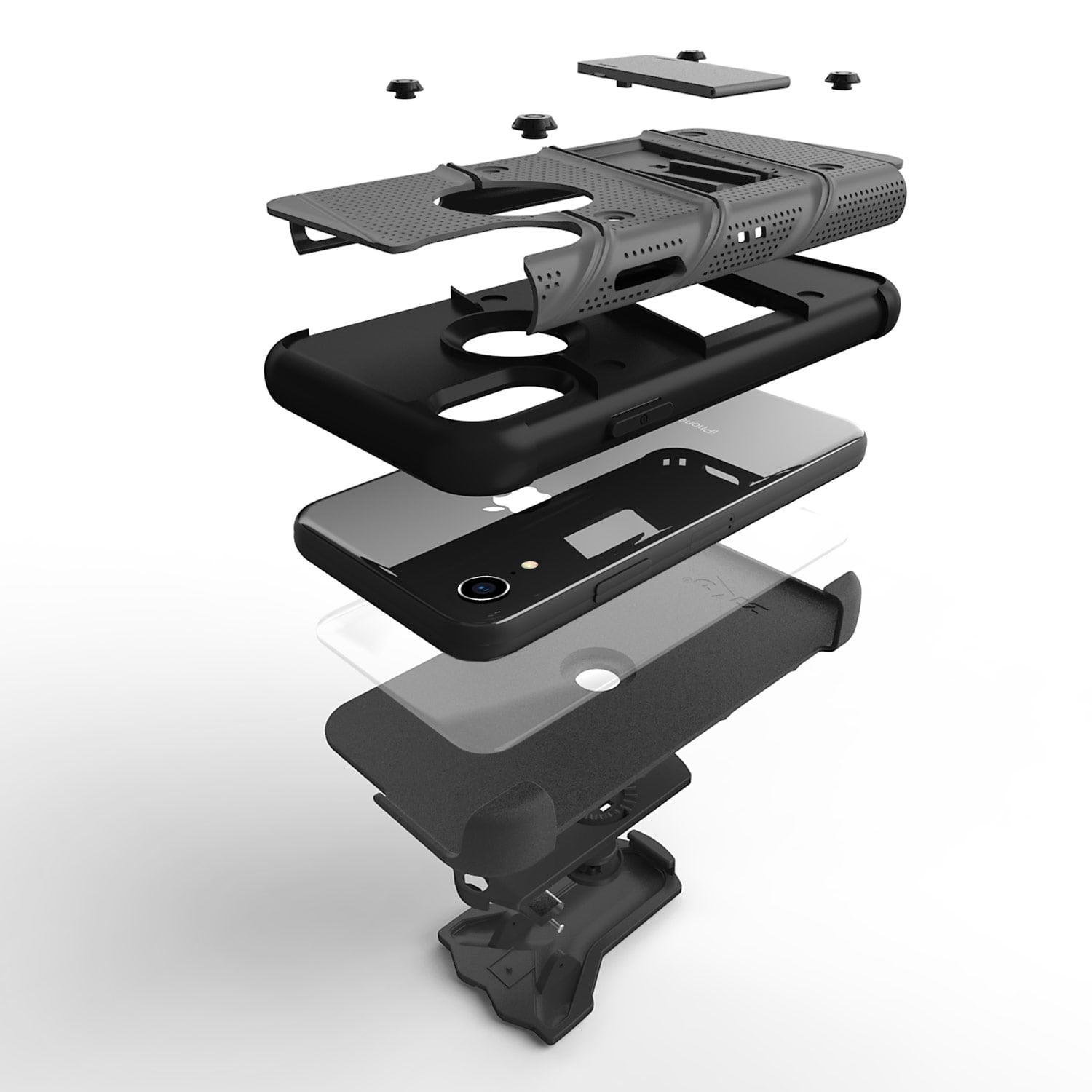 ZIZO Bolt Series for iPhone XR Case with Screen Protector Kickstand Holster Lanyard - Gun Metal Gray Gun Metal Gray/Black
