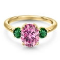 thumbnail image 3 of Gem Stone King 18K Yellow Gold Plated Silver Pink Moissanite and Green Nano Emerald Engagement Ring for Women | 2.60 Cttw | Oval 9X7MM | Gemstone Birthstone | Size 9, 3 of 6