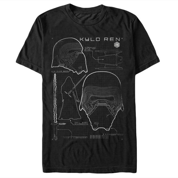 Men's Star Wars The Force Awakens Kylo Ren Mask Schematics Graphic Tee Black 2X Large