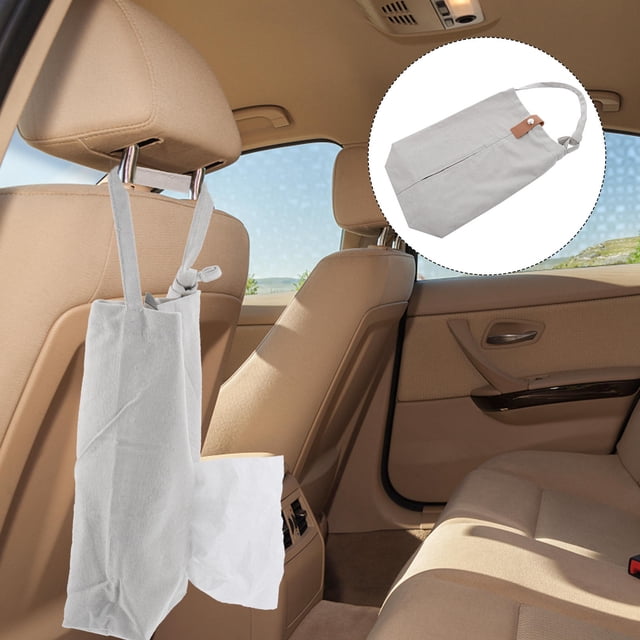 OULII 1Pc Car Facial Tissue Bag in Grey Canvas with Rectangular Shape for Drivers and Homeowners 10.6x4.3in