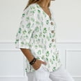 thumbnail image 4 of Xoenoiee Eucalyptus Leaf Print Linen Shirts for Women Linen Tops V Neck 3/4 Sleeve Button Down Blouses for Women Oversized Tops for Vacation Casual Wear, Large, 4 of 7