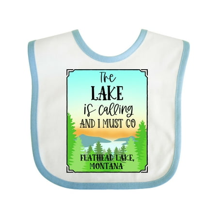 

Inktastic The Lake is Calling and I Must Go Flathead Lake Montana Gift Baby Boy or Baby Girl Bib