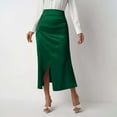 thumbnail image 4 of RUTAYY High Waist Split Satin Pleated Solid Color Bodycon Skirt For Women Flowy Swing Skirts, 4 of 5