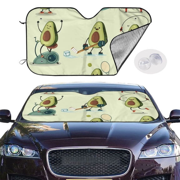 Picia Avocado for Exercise Curved Windshield Sunshade Accordion Folding Style Auto Shade for Car Truck SUV Van Blocks UV Ray Sun Visor Protector -Small