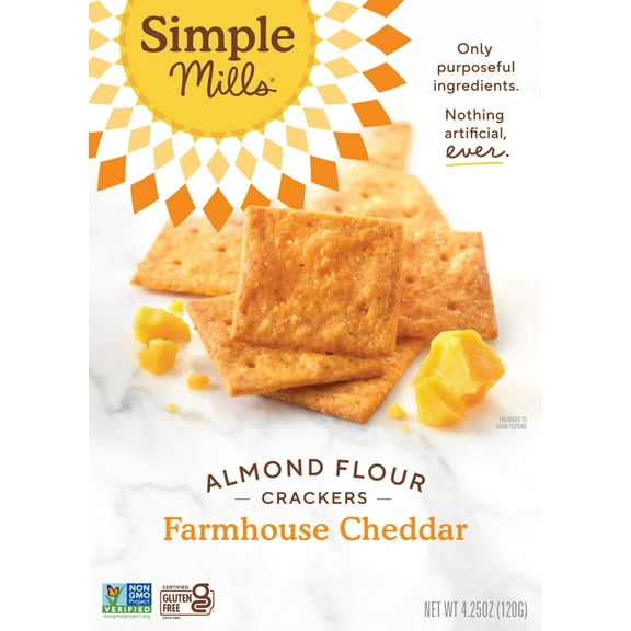 Simple Mills Almond Flour Crackers, Farmhouse Cheddar Gluten-Free Crackers, 4.25 oz