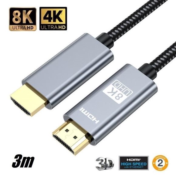 HDMI 2.1 Cable 3M 8K 60Hz 4K 120Hz Ultra HD eARC HDR Blu-ray 48Gb/sec HDMI Cables For PC PS5 HDTV Monitor