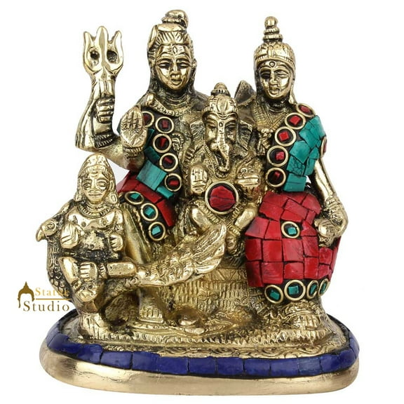 StatueStudio Lord Shiva Parivar Statue Shiv with Parvati Kartik Ganesha Statue Handmade Religious Figurine for Pooja Room, Home Temple and Office Table (3.5 X 2.5 X 5 Inch)