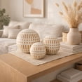 thumbnail image 2 of Decorative Ceramic Orbs for Home Decor - Coastal Inspired Sphere for Office Desk and Tabletop Decor - Casual Accent for Living Room, Bedroom, and Shelf Display - 6", 5", 4", Brown & White, 2 of 10