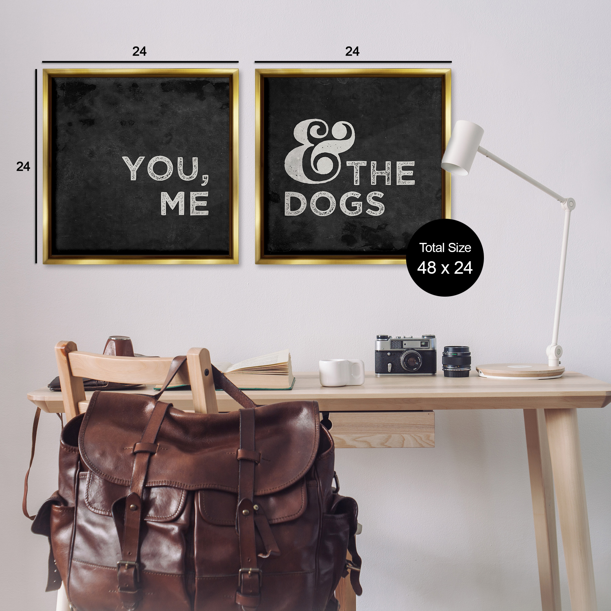 Stupell Industries You Me and the Dogs Family Pet Animals & Insects Painting Gold Floater Framed Canvas Art Print Wall Art, 25 x 25, Set of 2